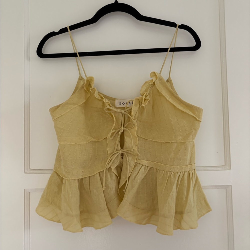 SOLAÍ THE LABEL Bloom Woven Cotton Tie Tank